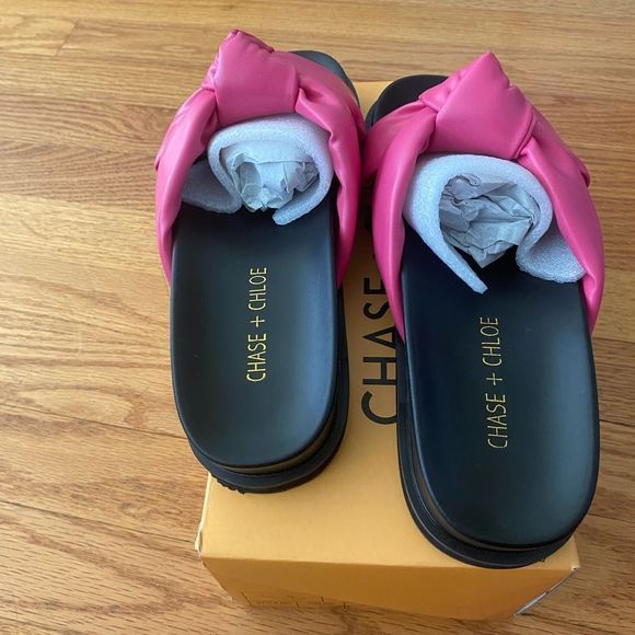 CHASE AND CHLOE Camille Slide Sandal Women 7 Fuchsia Puffy Knot 2-2.25 Platform - Picture 4 of 6